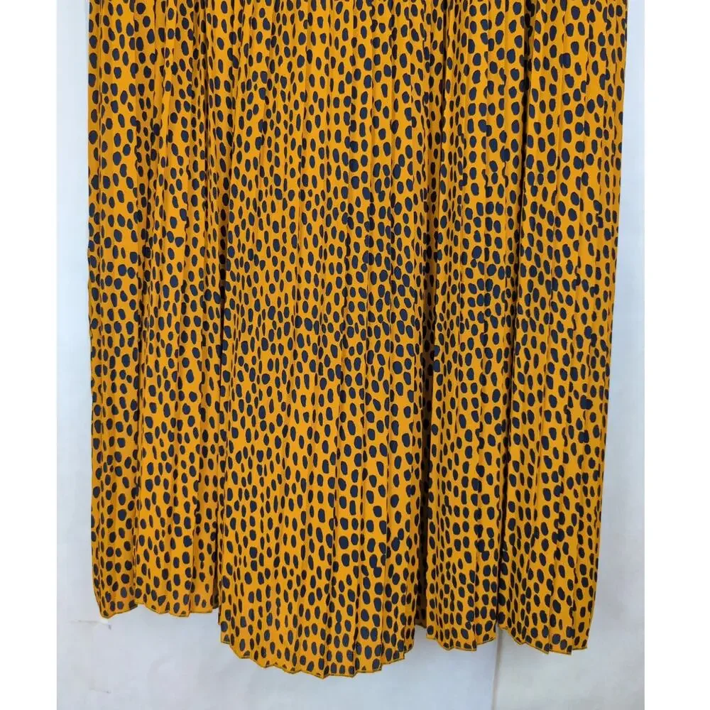 J.Crew mustard yellow cheetah print pleated midi skirt Size 20 Preppy Classic